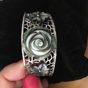 Silver Cuff Bracelet with Mother of Pearl Accents